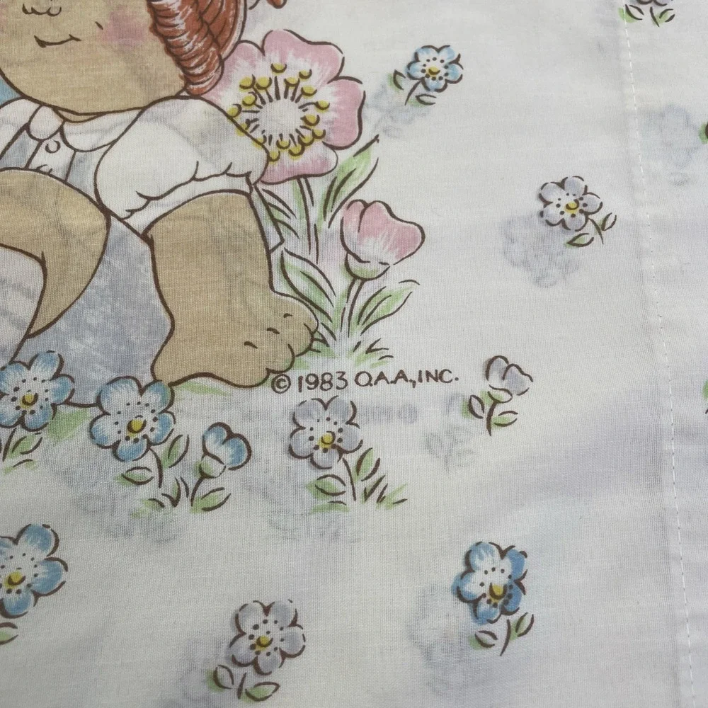 Cabbage Patch Kids Flat Sheet Pillowcase Twin Unisex White Vintage 1983 2pc Set